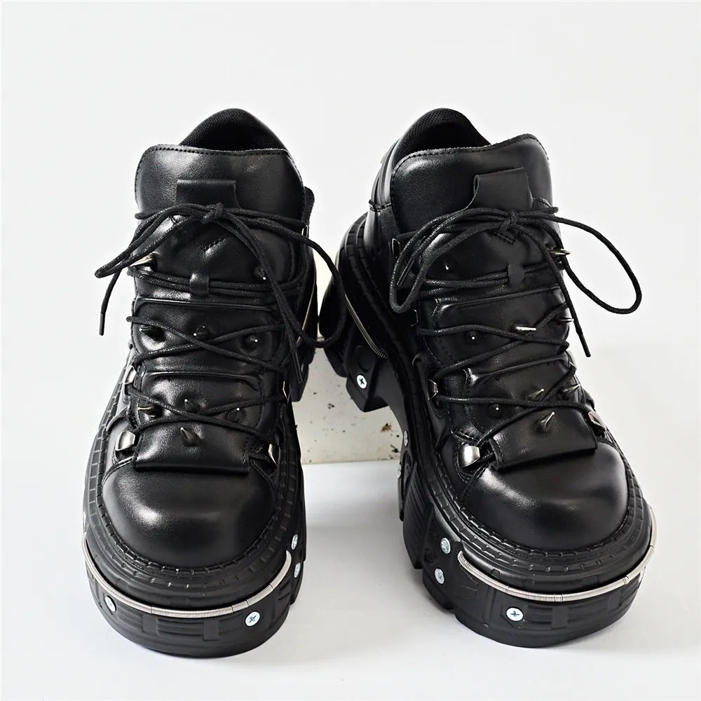 Punk Women Lace-Up Ankle Botas
